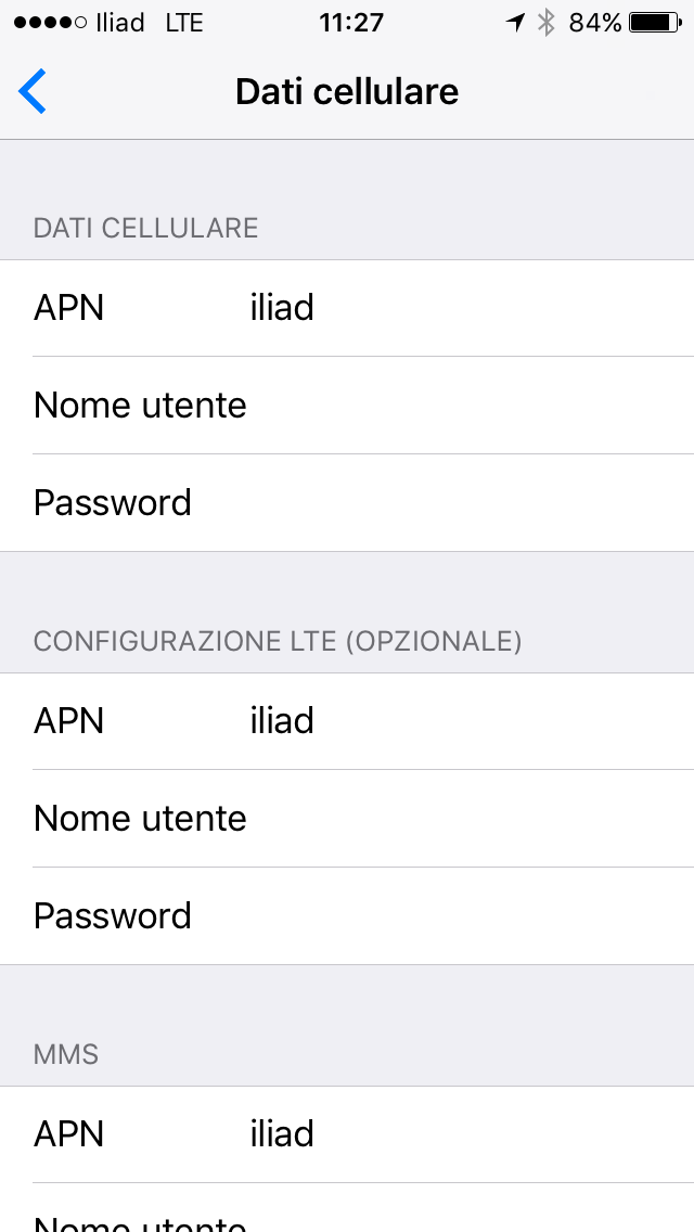 APN Iliad configurato su iPhone