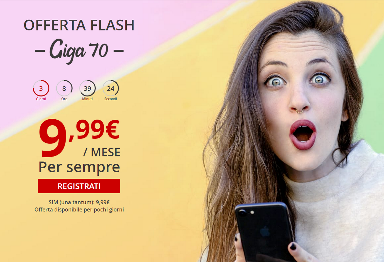 Iliad offerta flash 70 Gb a 9,99€/mese