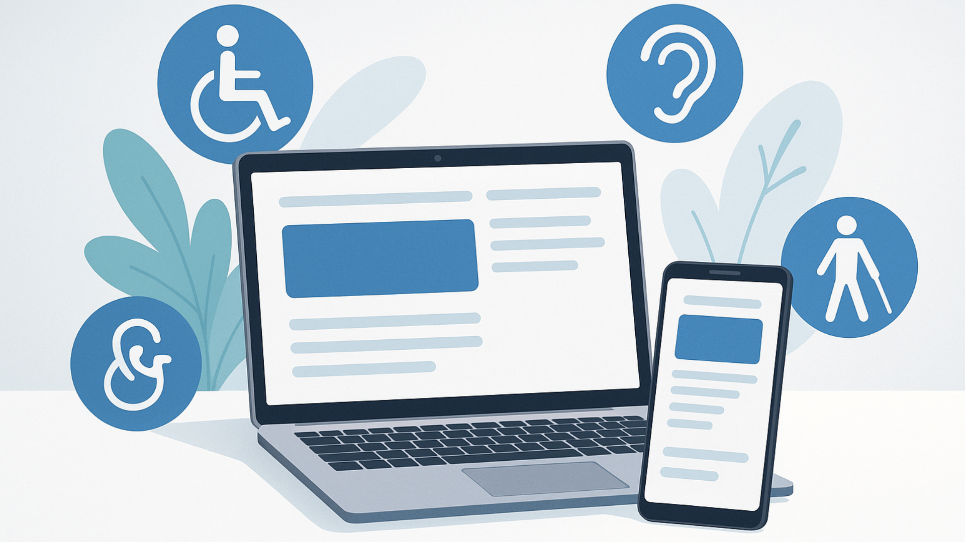 Immagine che evidenzia l'importanza dell'accessibilità digitale con icone di disabilità e tecnologia.